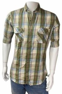 Mens Olive Green Cotton Check Shirt