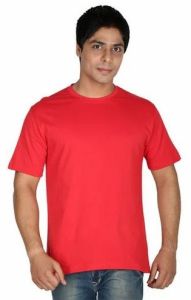 Mens Red Solid Round Neck T-Shirt