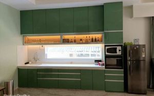 Green Modular Straight Kitchen Cabinet