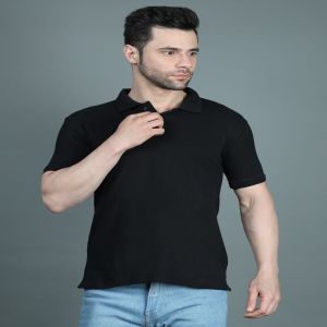 Mens Black Cotton Polo T-Shirts