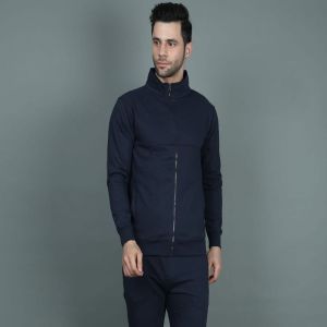 Mens Blue Cotton Fleece Jackets