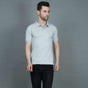 Mens Grey Cotton Polo T-Shirts
