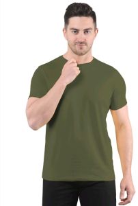 Mens Olive Green Bio Washed Round Neck T-Shirts