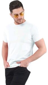 Mens White Bio Washed Round Neck T-Shirts