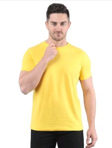 Mens Yellow Bio Washed Round Neck T-Shirts