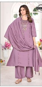 Lavender Embroidered Ladies Kurta Pant Dupatta Set