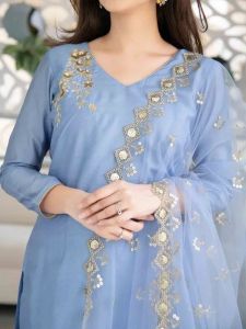 Blue Embellished Ladies Kurta Set