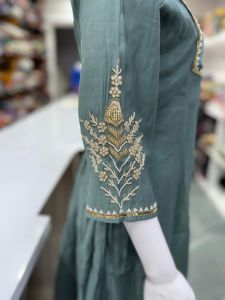 Mal Chanderi Fabric Grey Ladies Kurta Suit Set