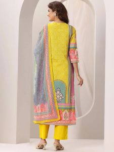 Yellow French Crepe Printed Ladies Kurta Set