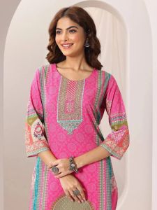 Pink French Crepe Printed Ladies Kurta Set