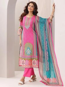 Pink French Crepe Printed Ladies Kurta Set