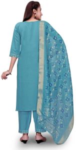 Aqua Blue Pure Cotton Embroidered Ladies Kurta Set