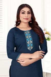 Navy Blue Pure Cotton Embroidered Ladies Kurta Set