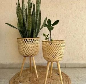 Bamboo Tripod Planter Basket Set