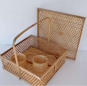 Natural Bamboo Handle Picnic Basket Set