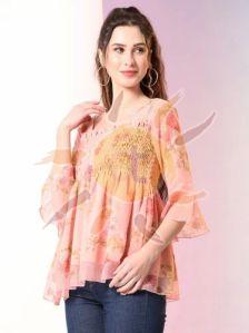 Ladies Peach Printed Tunic Top