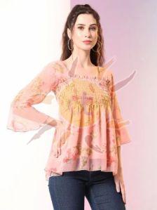 Ladies Peach Printed Tunic Top