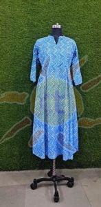 Ladies Sky Blue Printed Anarkali Kurti