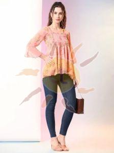 Ladies Peach Printed Tunic Top