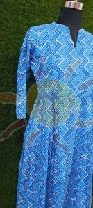 Ladies Sky Blue Printed Anarkali Kurti