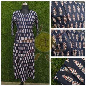 Ladies Black Cotton Printed Anarkali Kurti