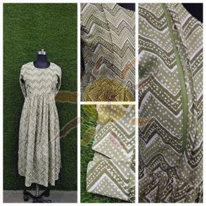Ladies Pista Green Printed Anarkali Kurti