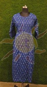 Ladies Blue Printed Anarkali Kurti