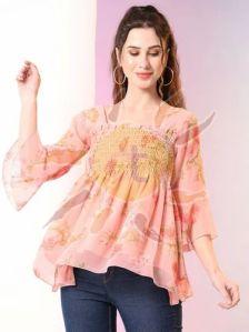 Ladies Peach Printed Tunic Top