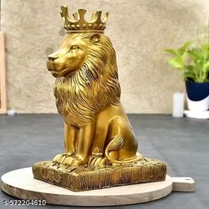 Majestic Lion Statue with Crown – Royal Sculpture Showpiece for Home Décor
