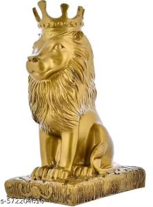 Majestic Lion Statue with Crown – Royal Sculpture Showpiece for Home Décor