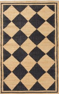 Black Diamond Pattern Handmade Jute Carpet
