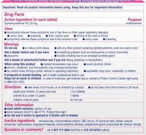 Benadryl 25 Mg Allergy Relief Tablets