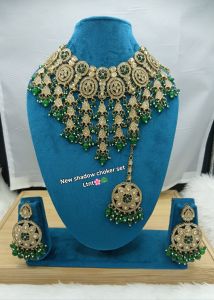 Premium Gold-Plated Bridal Shadow Choker Set with Earrings &AMP; Maang Tikka
