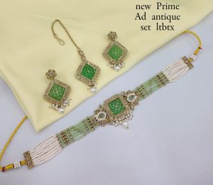 New Prime AD Antique Necklace Set with Earrings &AMP; Maang Tikka – Multi Colour Options