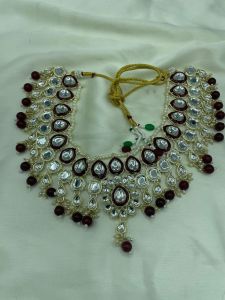 Bridal Look Deep Red Kundan &AMP; Faux Pearl Heavy Necklace Set for Weddings