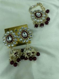 Bridal Look Deep Red Kundan &AMP; Faux Pearl Heavy Necklace Set for Weddings