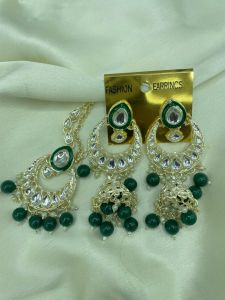Bridal Look Deep Green Kundan &AMP; Faux Pearl Heavy Necklace Set for Weddings