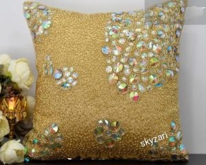 Beige Embroidered Pillow Cover