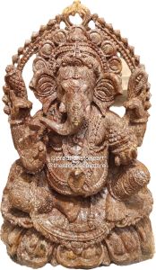 Brown Sitting Ganesh Stone Statue