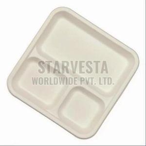 Square Sugarcane Bagasse Disposable Compartment Plate