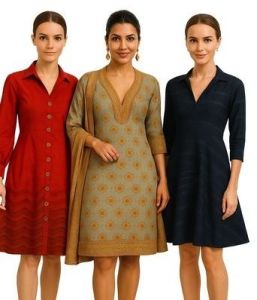 Ladies Ethnic Fusion Knee Length Dress