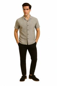 Mens Grey Printed Casual Shirt