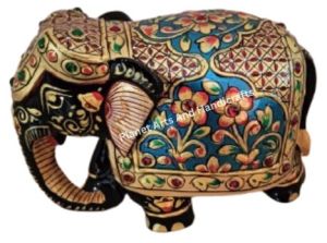 Wooden Handicraft Embossed Elephant Showpiece