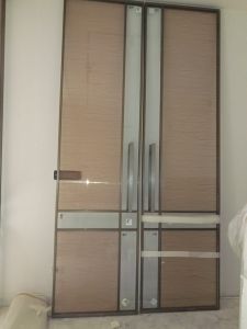 Brush Gold Profile Fabric Plain Glass Swing Door