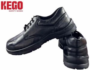 Kego Black Leather PU Sole Construction Safety Shoes