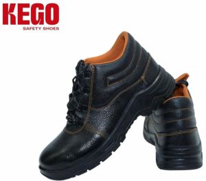 Kego High Ankle Black Leather Industrial Safety Shoes