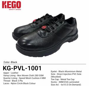 Kego Black Leather Industrial Safety Shoes