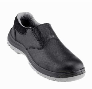 Kego Black Leather Slip-On Industrial Safety Shoes