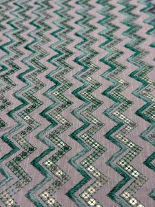 Aqua Green Zigzag Golden Sequin Embroidered Royal Silk Fabric
