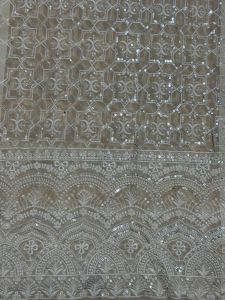 Beige Chikankari Sequin Embroidered Georgette Fabric